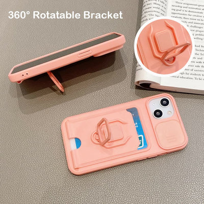 Phone Case Lanyard Case for iPhone with Card Slot Slide Camera Lens Protector