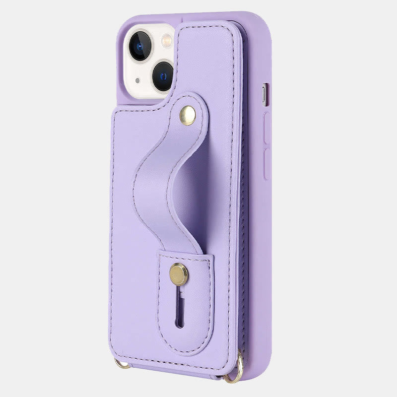 Faux Leather Phone Wallet Case for iPhone with Crossbody Strap