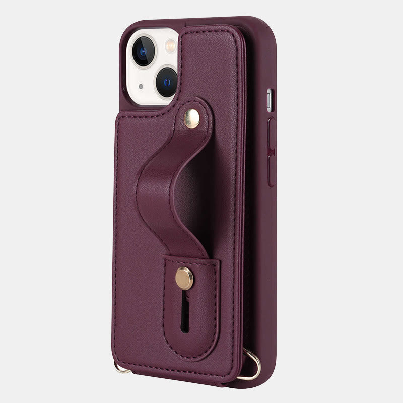 Faux Leather Phone Wallet Case for iPhone with Crossbody Strap