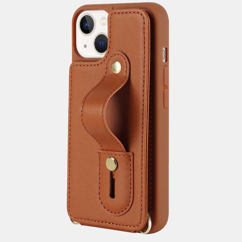 Faux Leather Phone Wallet Case for iPhone with Crossbody Strap