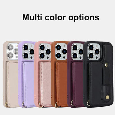 Faux Leather Phone Wallet Case for iPhone with Crossbody Strap