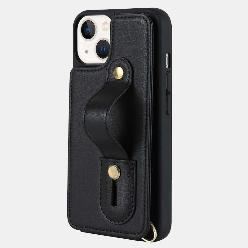 Faux Leather Phone Wallet Case for iPhone with Crossbody Strap