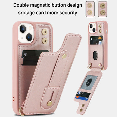 Faux Leather Phone Wallet Case for iPhone with Crossbody Strap