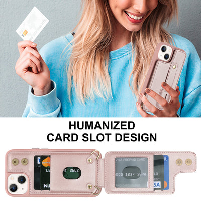 Faux Leather Phone Wallet Case for iPhone with Crossbody Strap
