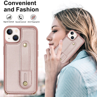 Faux Leather Phone Wallet Case for iPhone with Crossbody Strap
