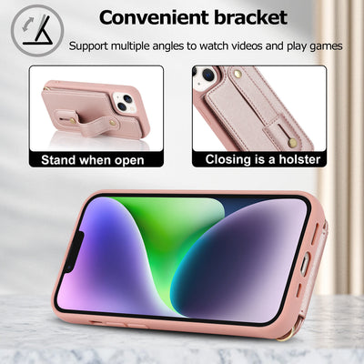 Faux Leather Phone Wallet Case for iPhone with Crossbody Strap