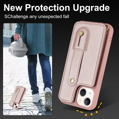 Faux Leather Phone Wallet Case for iPhone with Crossbody Strap