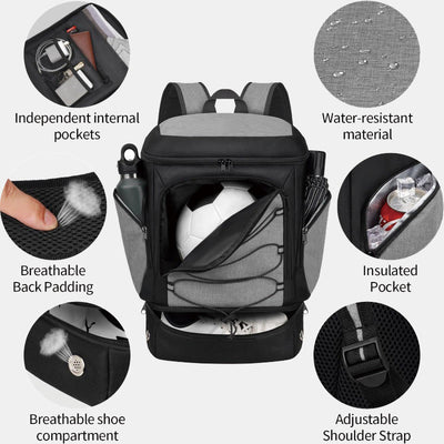 Functional Sports Bag Outdoor Backpack with Ball Compartment & Shoe Compartment