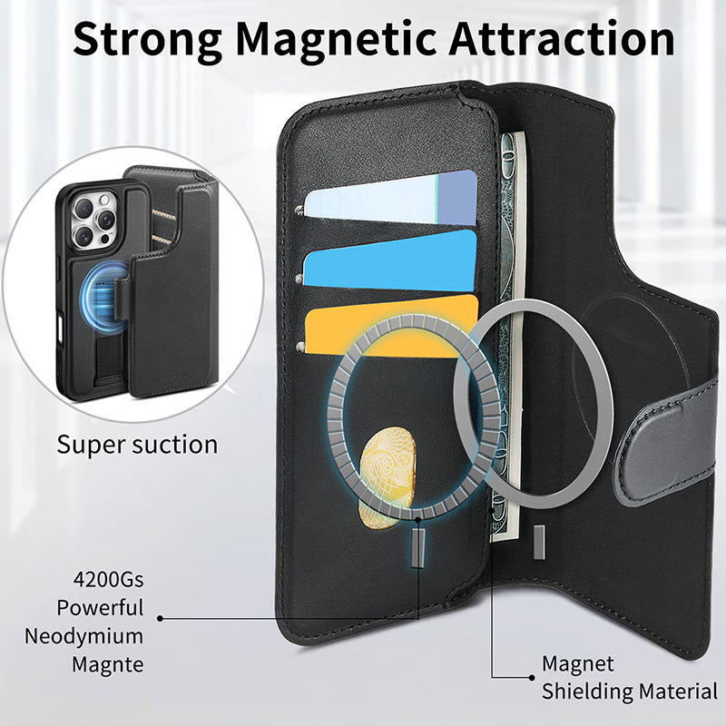 RFID Blocking Magnetic Phone Case Wallet for iPhone with Card Holder