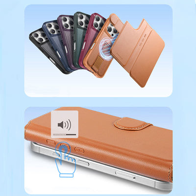 RFID Blocking Magnetic Phone Case Wallet for iPhone with Card Holder