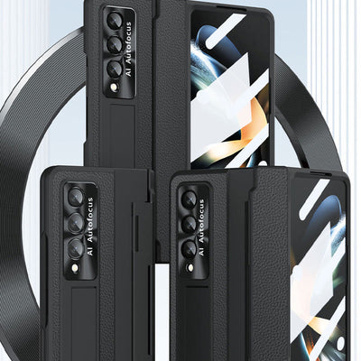 Luxury Leather Phone Case for Samsung Z Fold 3/4/5/6 Full Body Hinge Protection