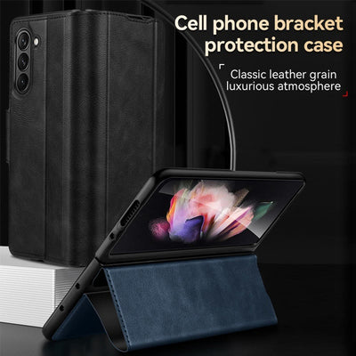 Faux Leather Phone Case for Galaxy Z Fold 2/3/4/5/6 with Kickstand Hinge Prctection