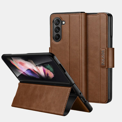 Faux Leather Phone Case for Galaxy Z Fold 2/3/4/5/6 with Kickstand Hinge Prctection