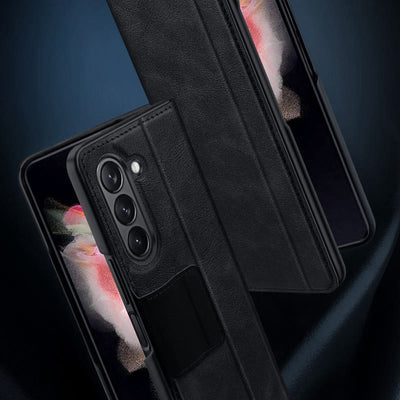 Faux Leather Phone Case for Galaxy Z Fold 2/3/4/5/6 with Kickstand Hinge Prctection