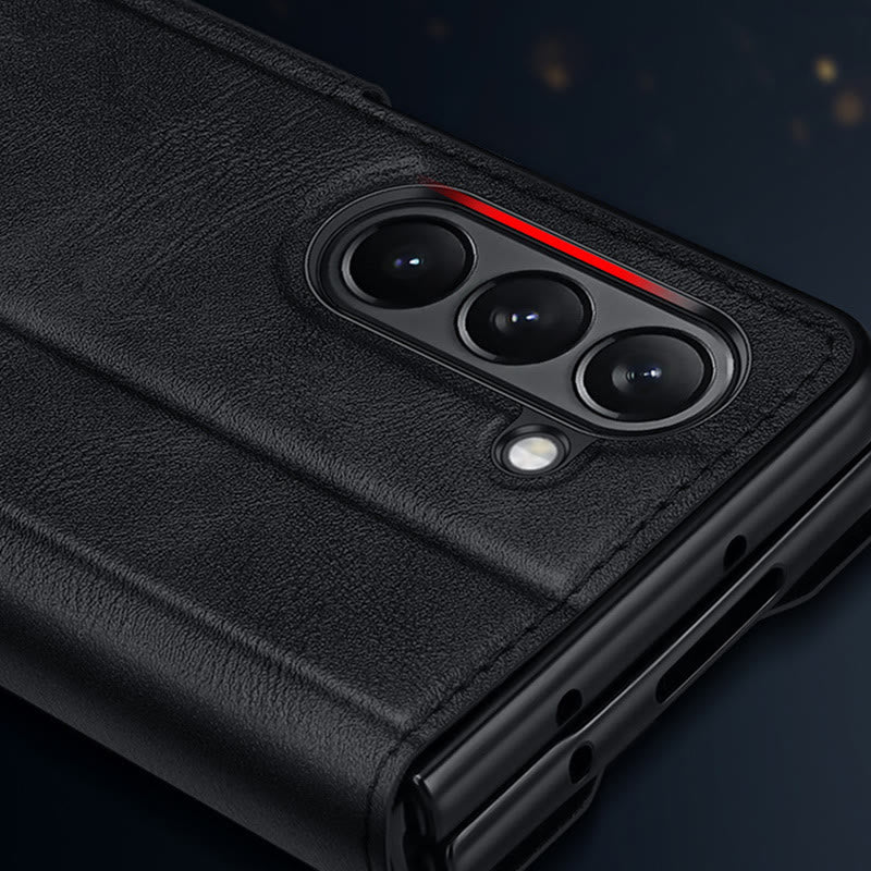 Faux Leather Phone Case for Galaxy Z Fold 2/3/4/5/6 with Kickstand Hinge Prctection