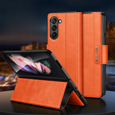 Faux Leather Phone Case for Galaxy Z Fold 2/3/4/5/6 with Kickstand Hinge Prctection
