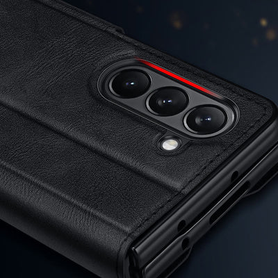 Faux Leather Phone Case for Galaxy Z Fold 2/3/4/5/6 with Kickstand Hinge Prctection