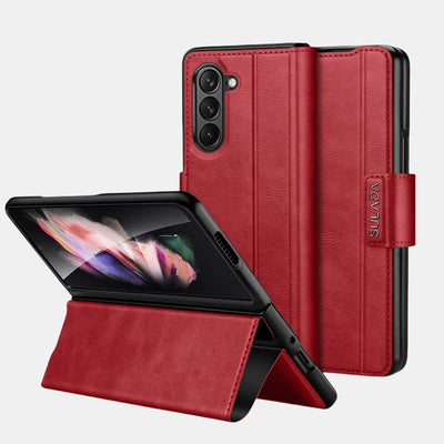Faux Leather Phone Case for Galaxy Z Fold 2/3/4/5/6 with Kickstand Hinge Prctection