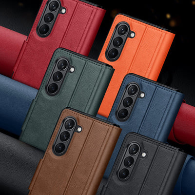 Faux Leather Phone Case for Galaxy Z Fold 2/3/4/5/6 with Kickstand Hinge Prctection