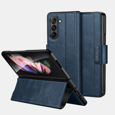 Faux Leather Phone Case for Galaxy Z Fold 2/3/4/5/6 with Kickstand Hinge Prctection