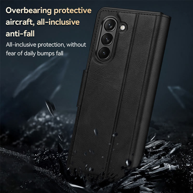 Faux Leather Phone Case for Galaxy Z Fold 2/3/4/5/6 with Kickstand Hinge Prctection