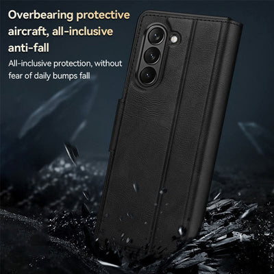 Faux Leather Phone Case for Galaxy Z Fold 2/3/4/5/6 with Kickstand Hinge Prctection