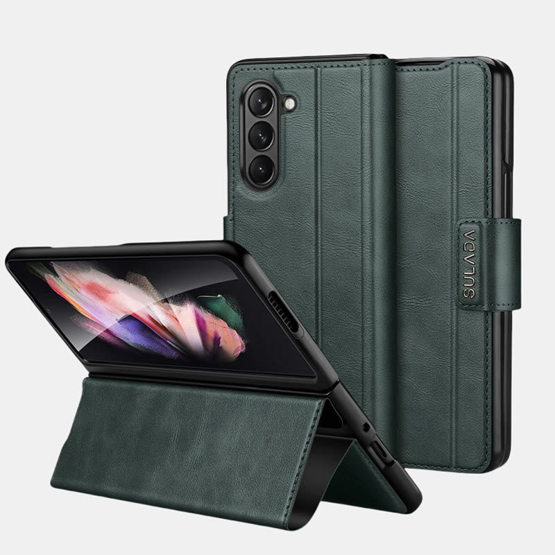 Faux Leather Phone Case for Galaxy Z Fold 2/3/4/5/6 with Kickstand Hinge Prctection