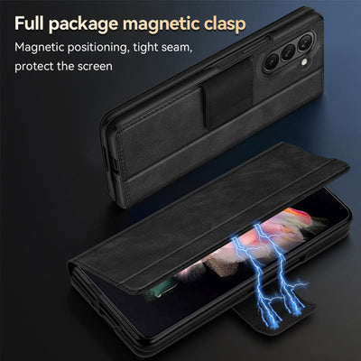 Faux Leather Phone Case for Galaxy Z Fold 2/3/4/5/6 with Kickstand Hinge Prctection
