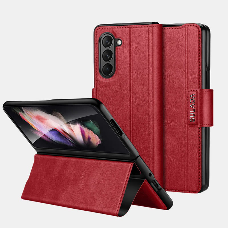 Faux Leather Phone Case for Galaxy Z Fold 2/3/4/5/6/7 with Kickstand Hinge Prctection - Red - Samsung Z Fold 2 - image 14