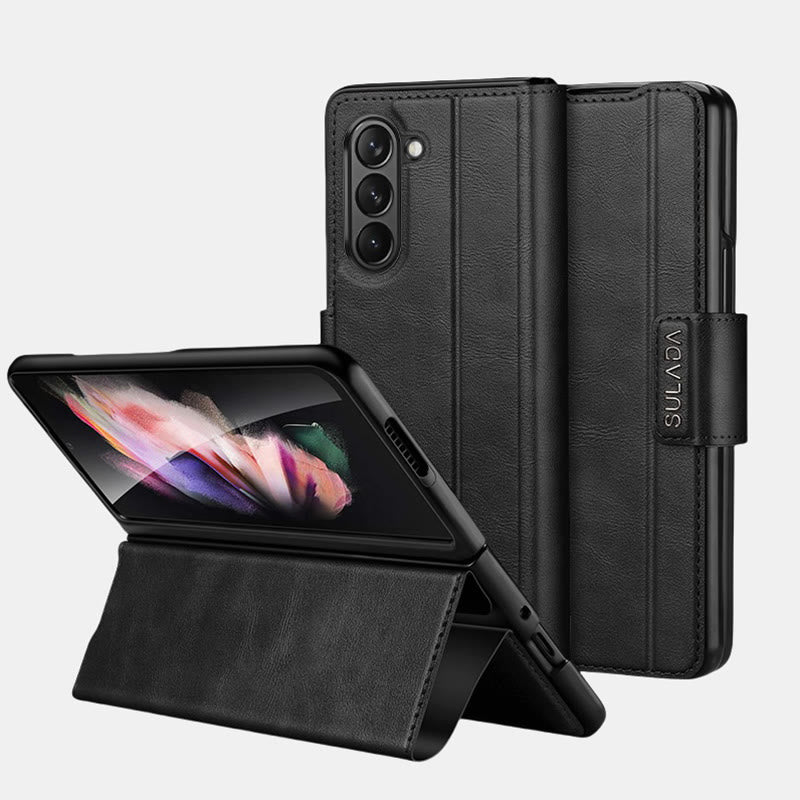 Faux Leather Phone Case for Galaxy Z Fold 2/3/4/5/6/7 with Kickstand Hinge Prctection - Black - Samsung Z Fold 2 - image 11