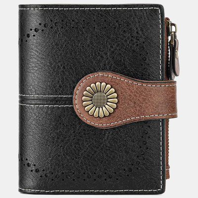 RFID Blocking Trifold Leather Wallet with Zipper Pocket ID Windows