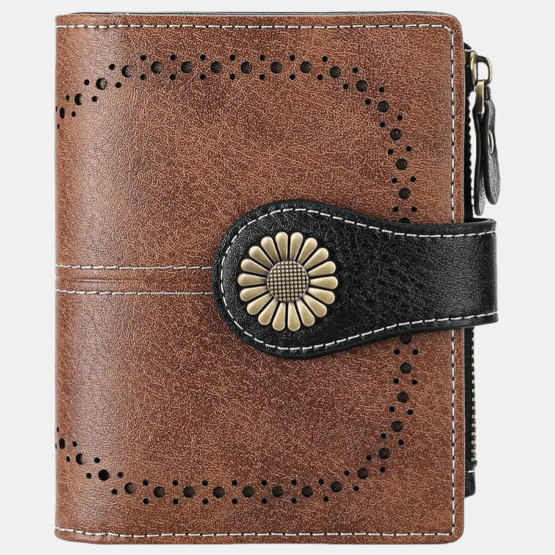 RFID Blocking Trifold Leather Wallet with Zipper Pocket ID Windows