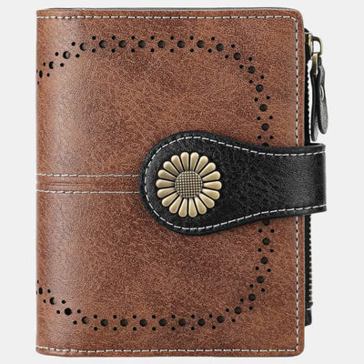 RFID Blocking Trifold Leather Wallet with Zipper Pocket ID Windows