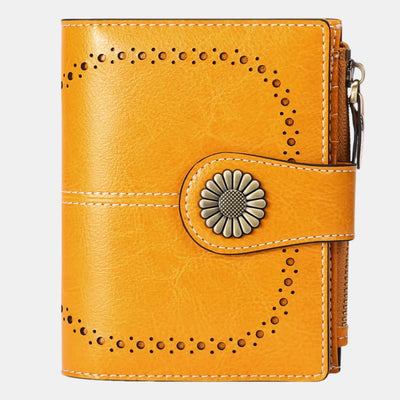RFID Blocking Trifold Leather Wallet with Zipper Pocket ID Windows