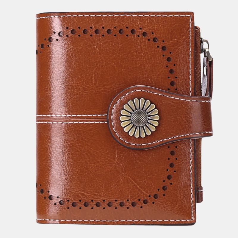 RFID Blocking Trifold Leather Wallet with Zipper Pocket ID Windows