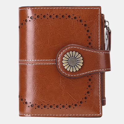 RFID Blocking Trifold Leather Wallet with Zipper Pocket ID Windows