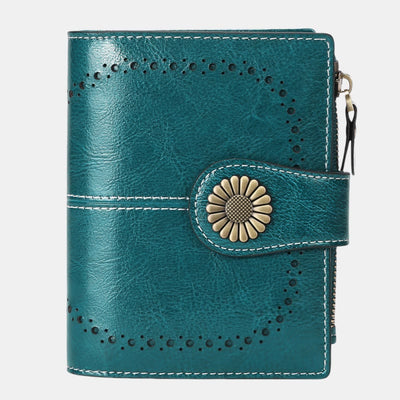RFID Blocking Trifold Leather Wallet with Zipper Pocket ID Windows