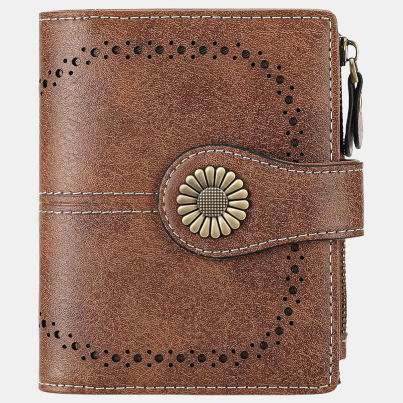 RFID Blocking Trifold Leather Wallet with Zipper Pocket ID Windows