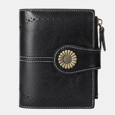 RFID Blocking Trifold Leather Wallet with Zipper Pocket ID Windows