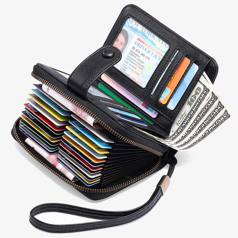 Large Capacity Card Holder Solid Color Vegan Leather Wallet