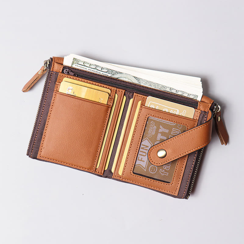Large Capacity Leather Wallet RFID Blocking Bifold Multi Slot Card Holder