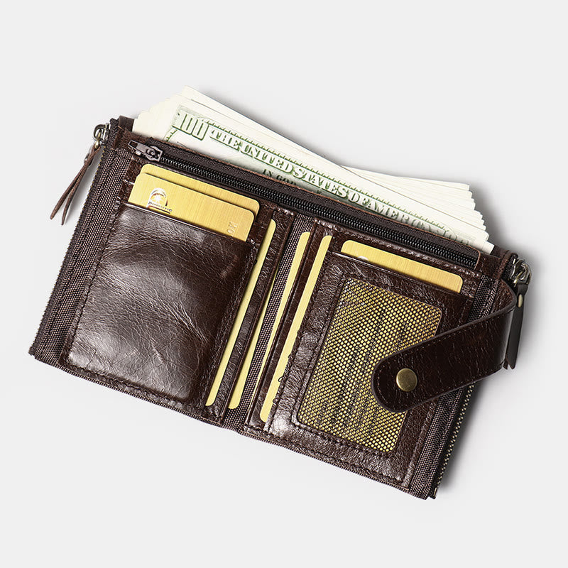 Large Capacity Leather Wallet RFID Blocking Bifold Multi Slot Card Holder