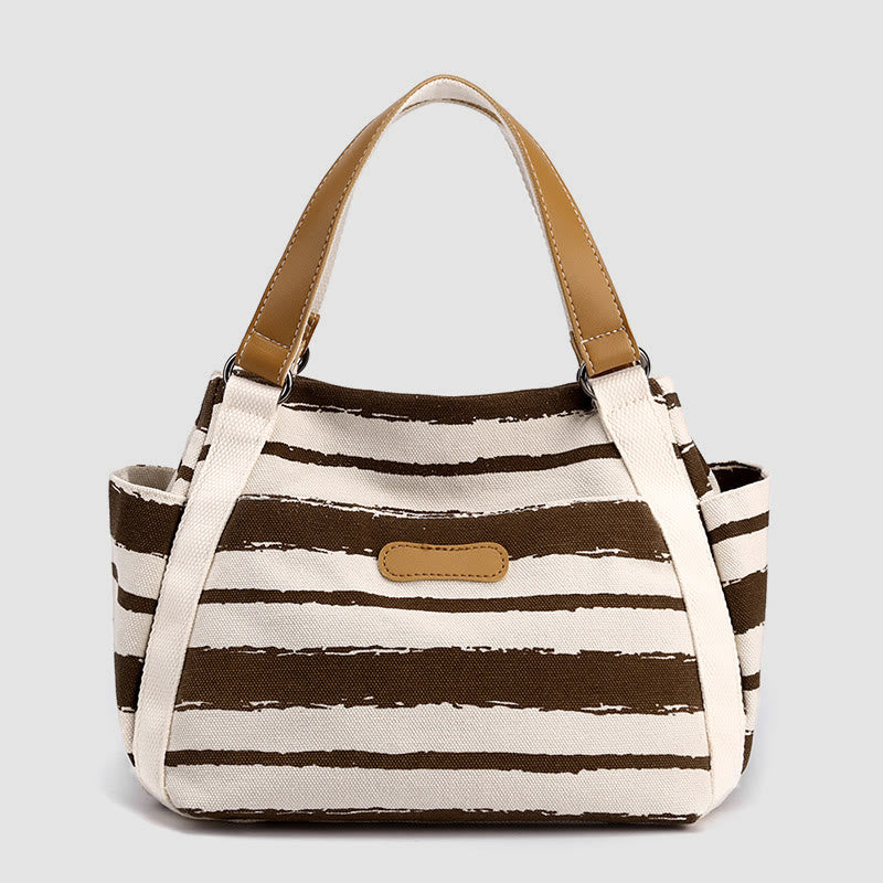 Casual Tote Bag For Women Daily Use Striped Canvas Bag