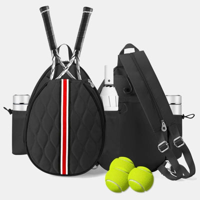 Quilted Tennis Sling Crossbody Bag Convertible Backpack Racket Bag - Black - image 8
