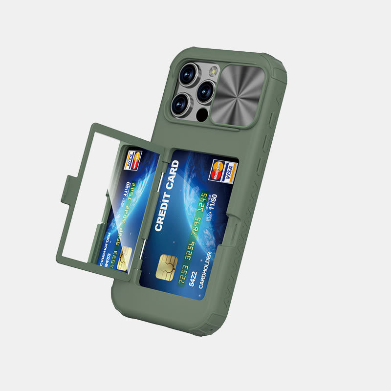 Phone Wallet Case for iPhone 16 with Built-in Card Holder Sliding Camera Protector