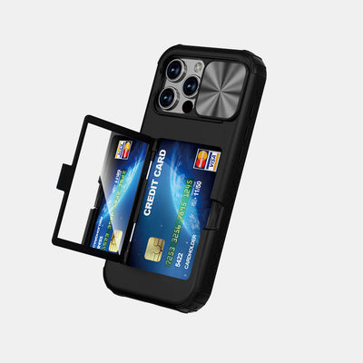 Phone Wallet Case for iPhone 16 with Built-in Card Holder Sliding Camera Protector