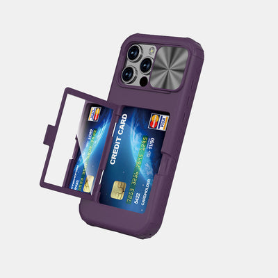 Phone Wallet Case for iPhone 16 with Built-in Card Holder Sliding Camera Protector