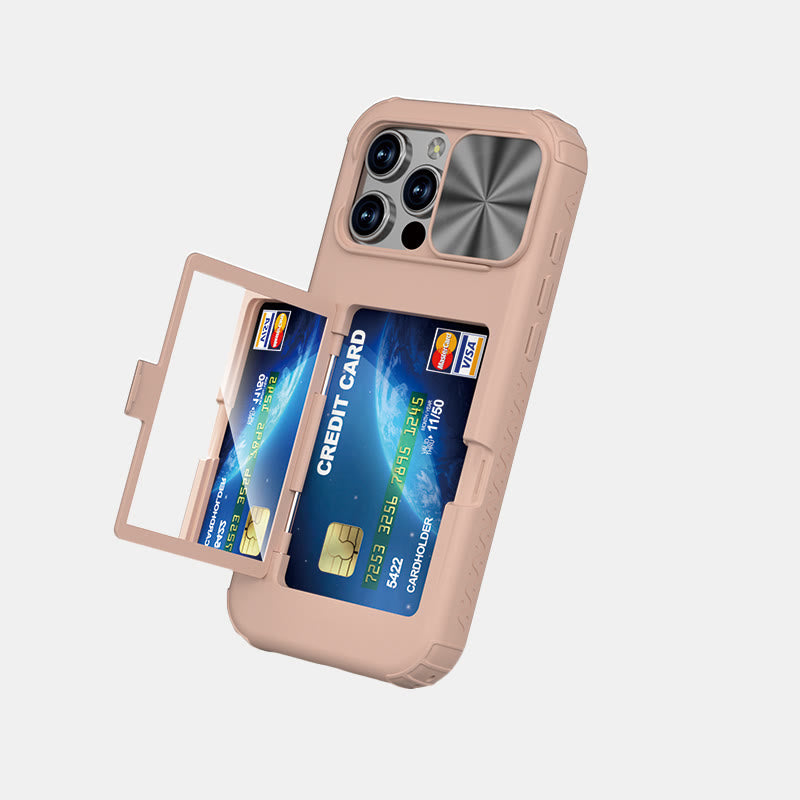 Phone Wallet Case for iPhone 16 with Built-in Card Holder Sliding Camera Protector