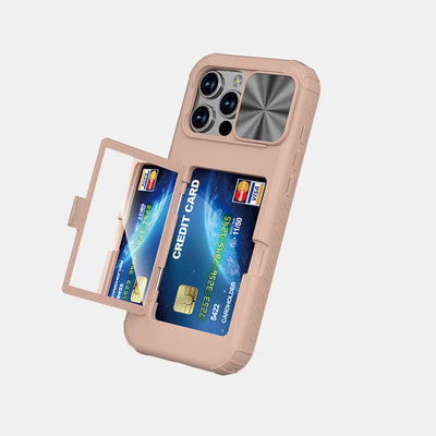 Phone Wallet Case for iPhone 16 with Built-in Card Holder Sliding Camera Protector