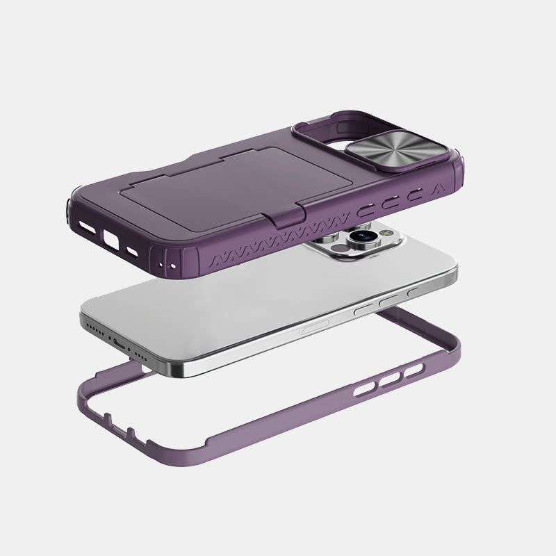 Phone Wallet Case for iPhone 16 with Built-in Card Holder Sliding Camera Protector